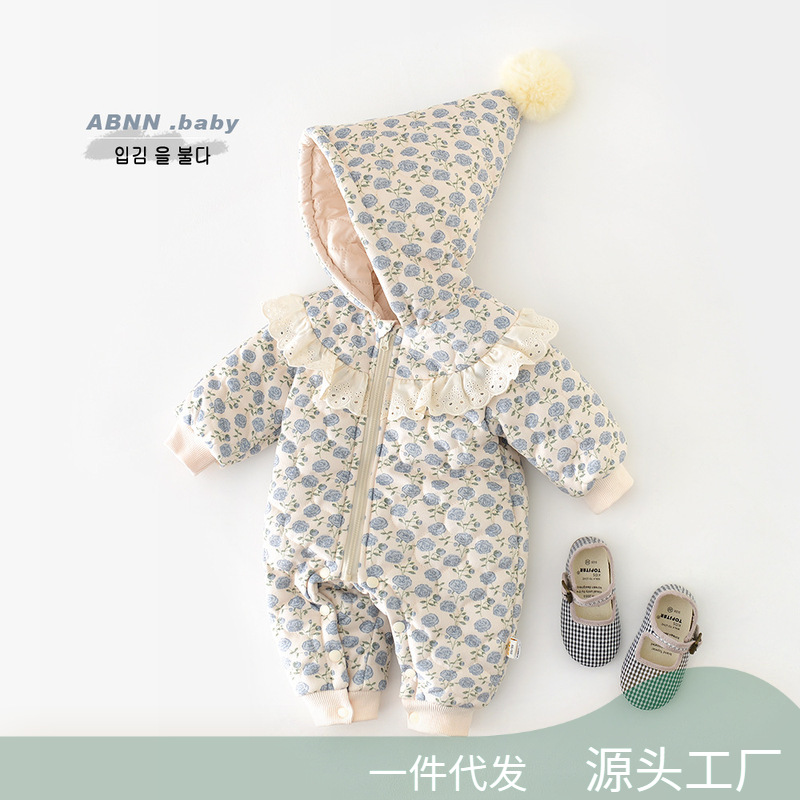 Newborn Baby Girl Romper Floral - Combinaisons rembourrées pour bébés filles, motif