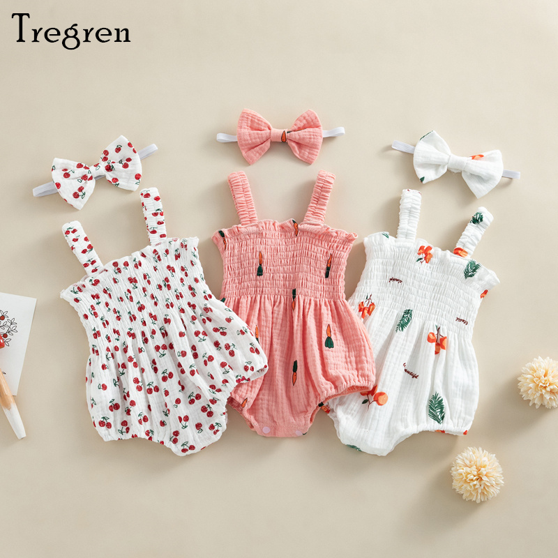 Baby Summer Linen Sleeveless Jumpsuit - Tregren bébé filles barboteuses été nouveau-né