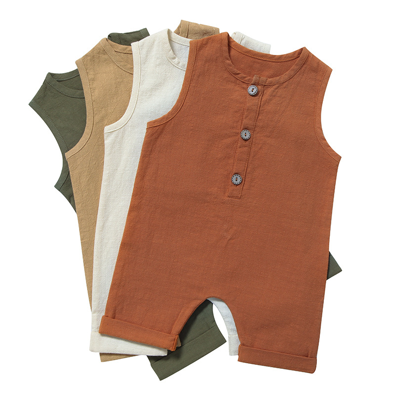 Combinaisons d'été pour bébés  - Baby Summer Linen Sleeveless Jumpsuit avis et prix