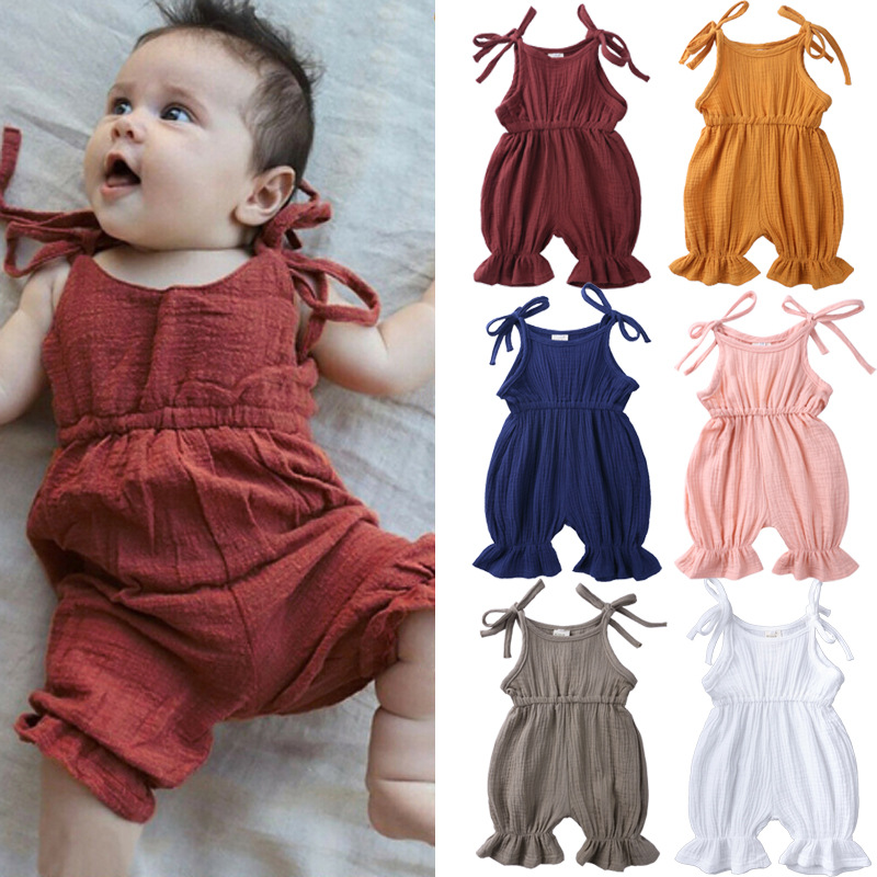 Tenues d'été pour bébés filles - Baby Summer Linen Sleeveless Jumpsuit avis et prix